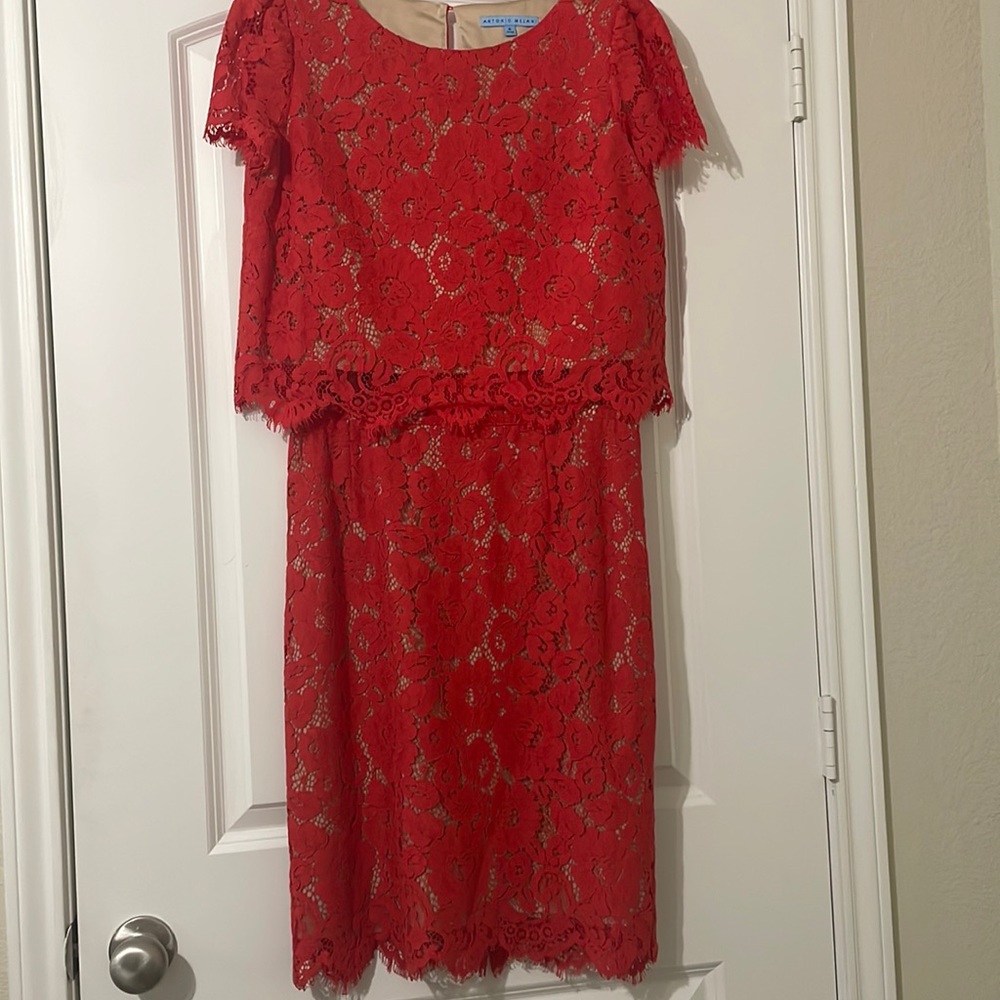 Antonio Melani Coral Lace Cropped Blouse & Skirt Set